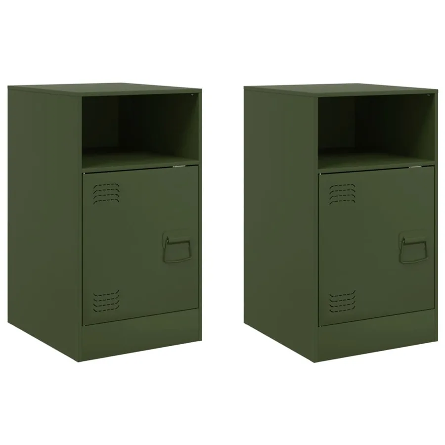 Tables de chevet 2 pcs vert olive 34,5x39x62 cm acier - 2