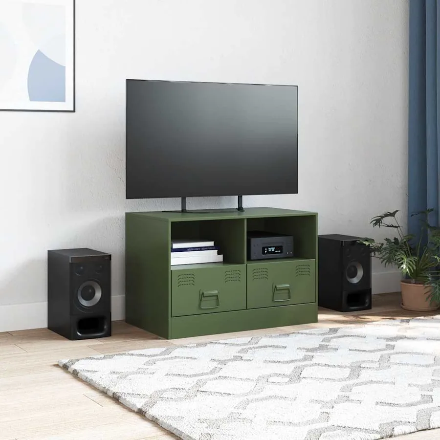 Meuble TV vert olive 67x39x44 cm acier - 3