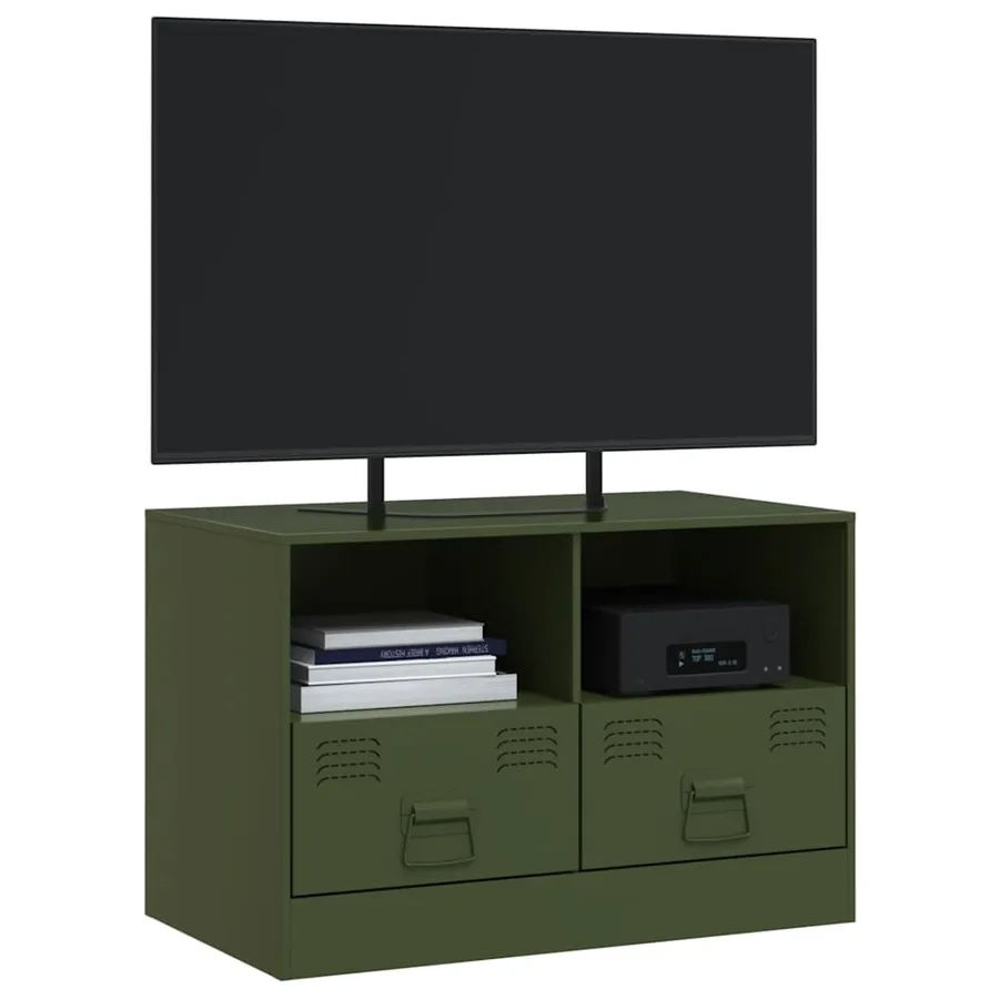 Meuble TV vert olive 67x39x44 cm acier - 4