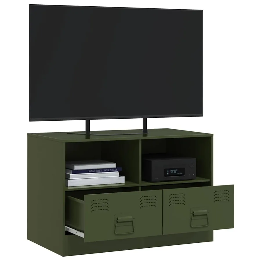 Meuble TV vert olive 67x39x44 cm acier - 5