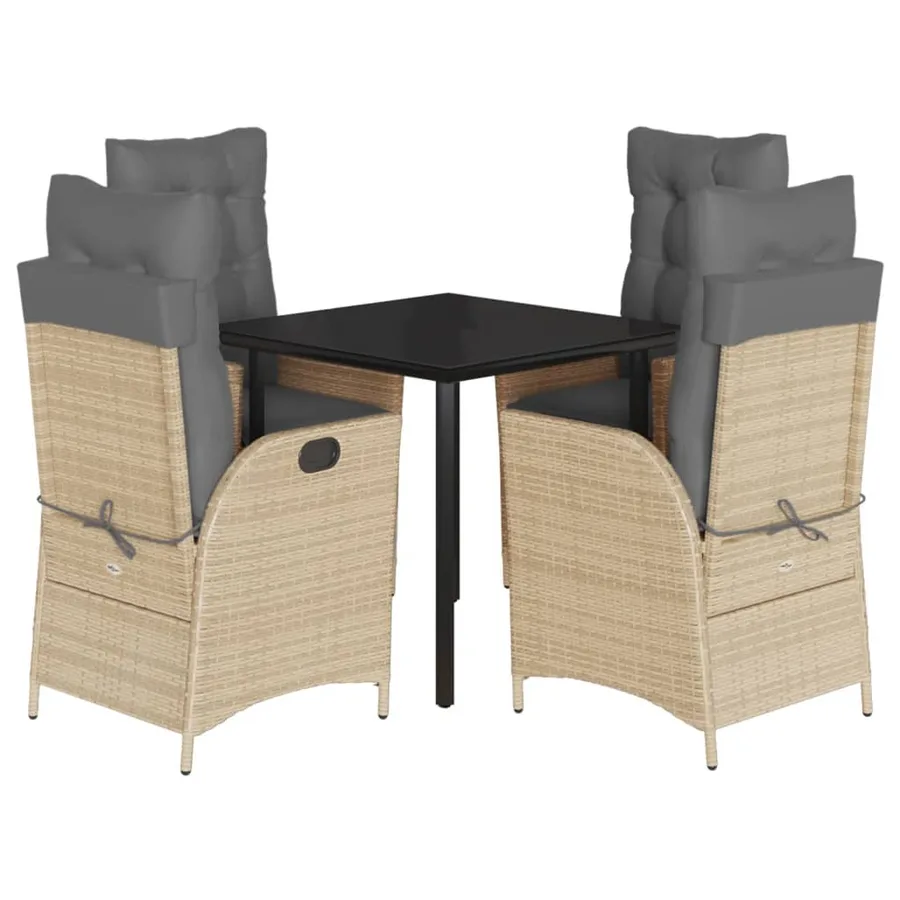 Ensemble à manger de jardin avec coussins 5pcs Beige poly rotin - 2