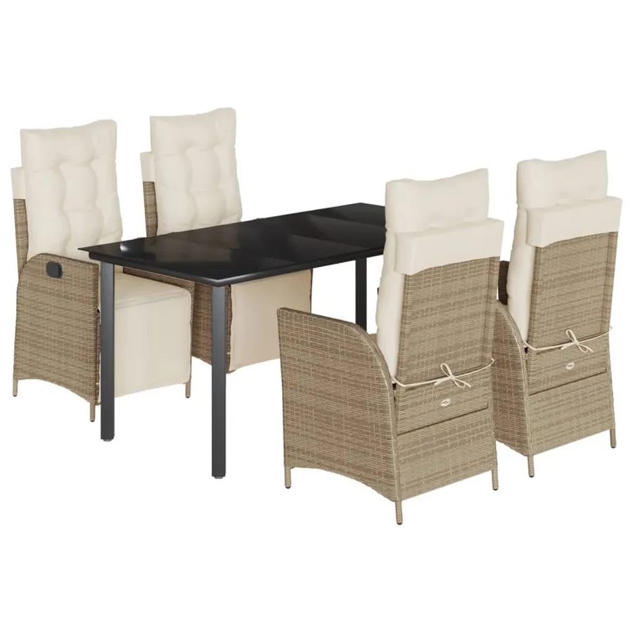Ensemble à manger de jardin avec coussins 5pcs Beige poly rotin - 2