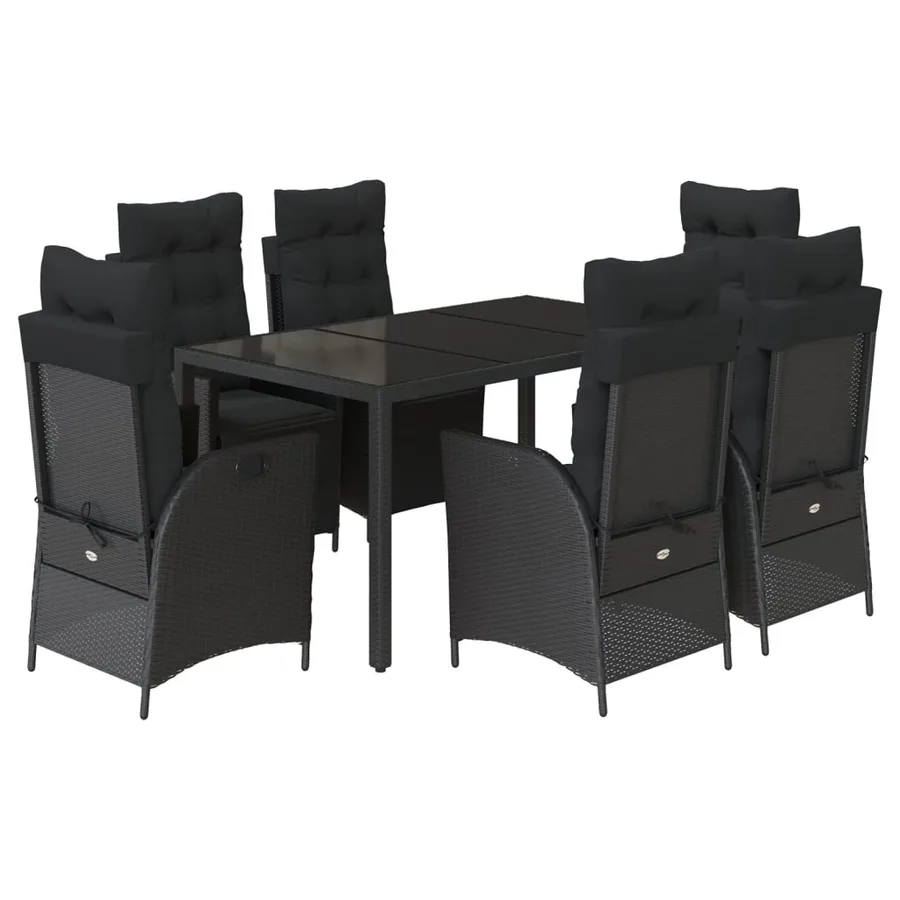 Ensemble à manger de jardin coussins 7pcs Noir Résine tressée - 2