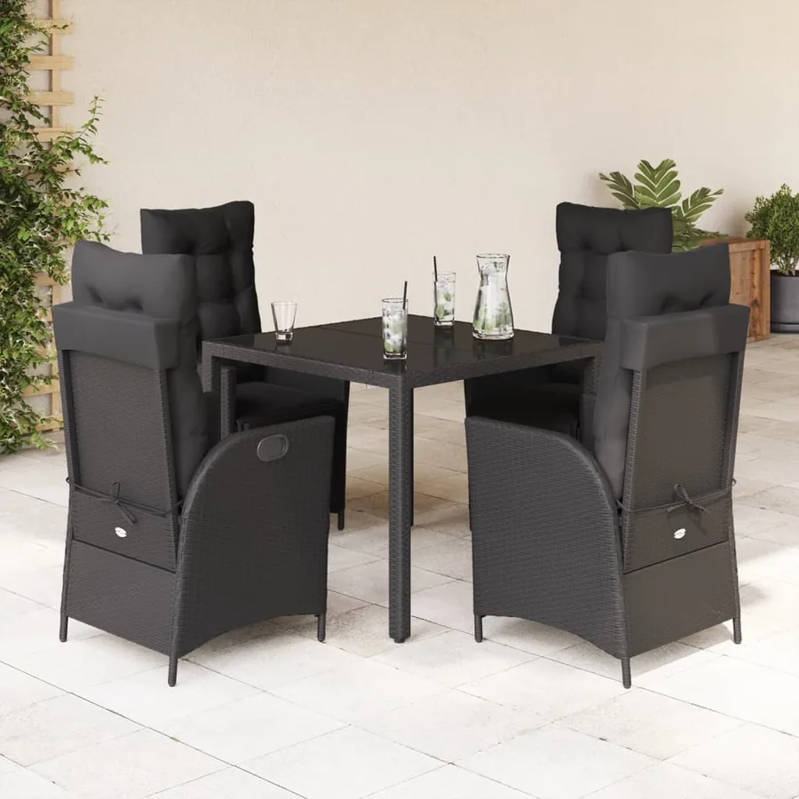 Ensemble à manger de jardin coussins 5pcs Noir Résine tressée