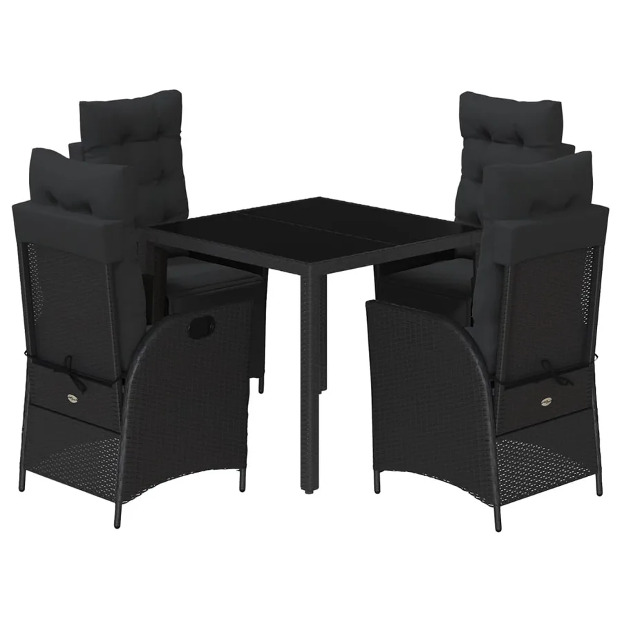 Ensemble à manger de jardin coussins 5pcs Noir Résine tressée - 2