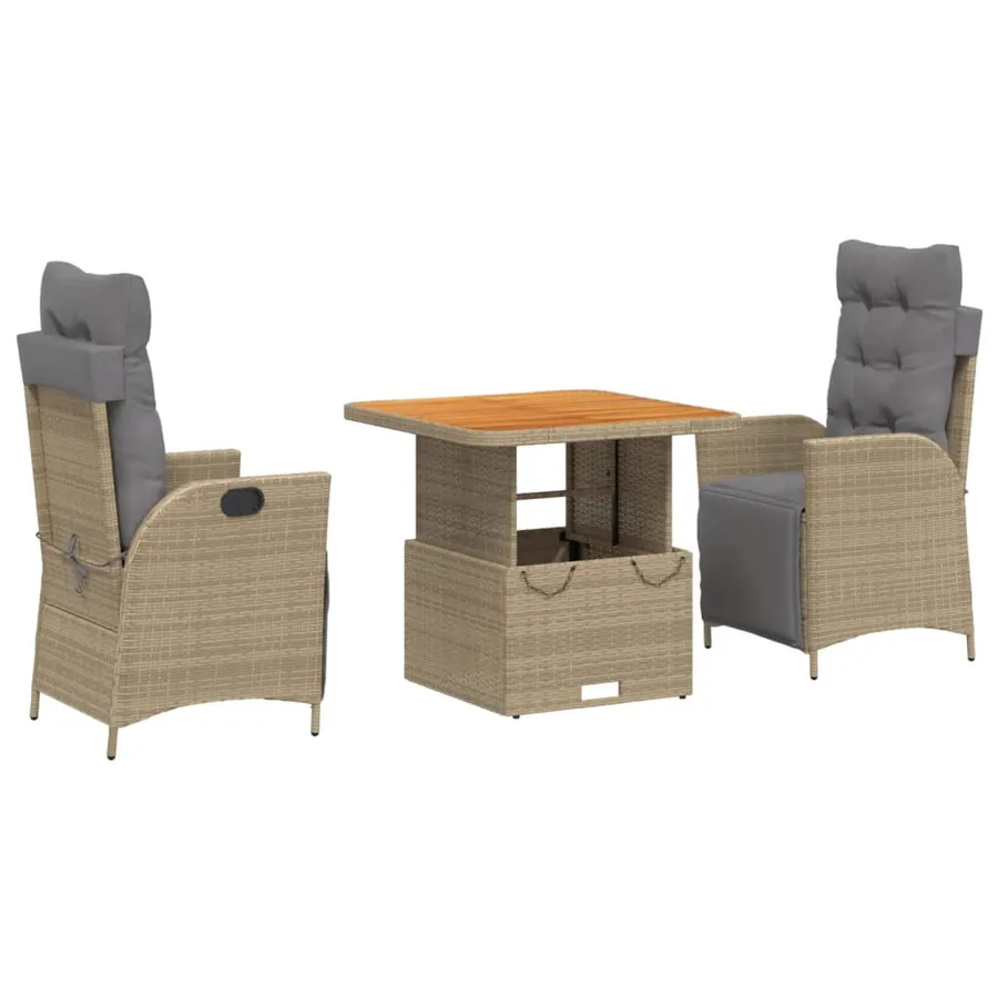 Ensemble à manger de jardin et coussins 3 pcs Beige poly rotin - 2