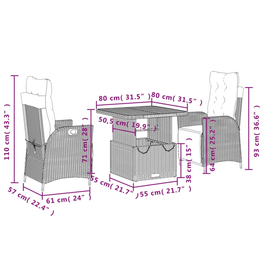 Ensemble à manger de jardin et coussins 3 pcs Beige poly rotin - 8