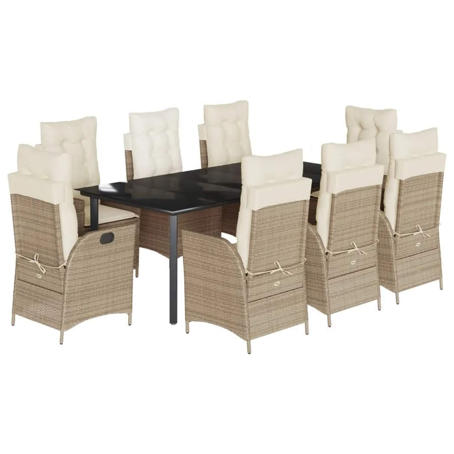 Ensemble à manger de jardin et coussins 9 pcs beige Poly rotin - 2