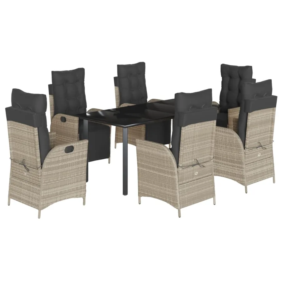 Ensemble à manger de jardin et coussins 7 pcs gris clair rotin - 2