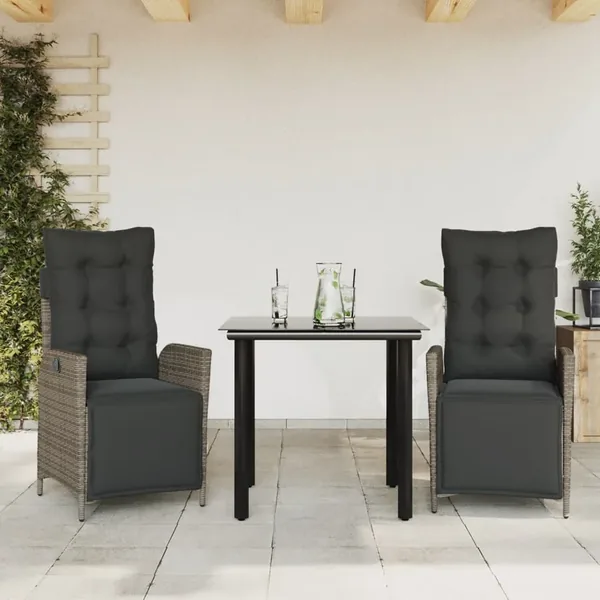 Ensemble à manger de jardin 3 pcs coussins gris résine tressée
