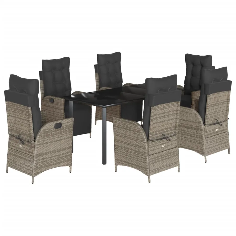 Ensemble à manger de jardin et coussins 7 pcs gris rotin - 2