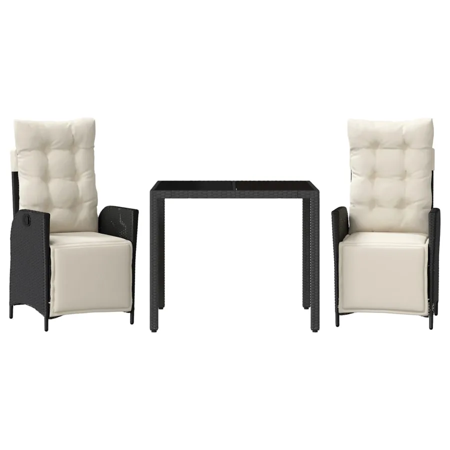 Ensemble à manger de jardin avec coussins 3 pcs Noir - 2