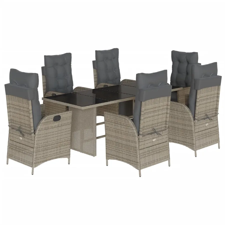 Ensemble à manger de jardin et coussins 7 pcs gris rotin - 2