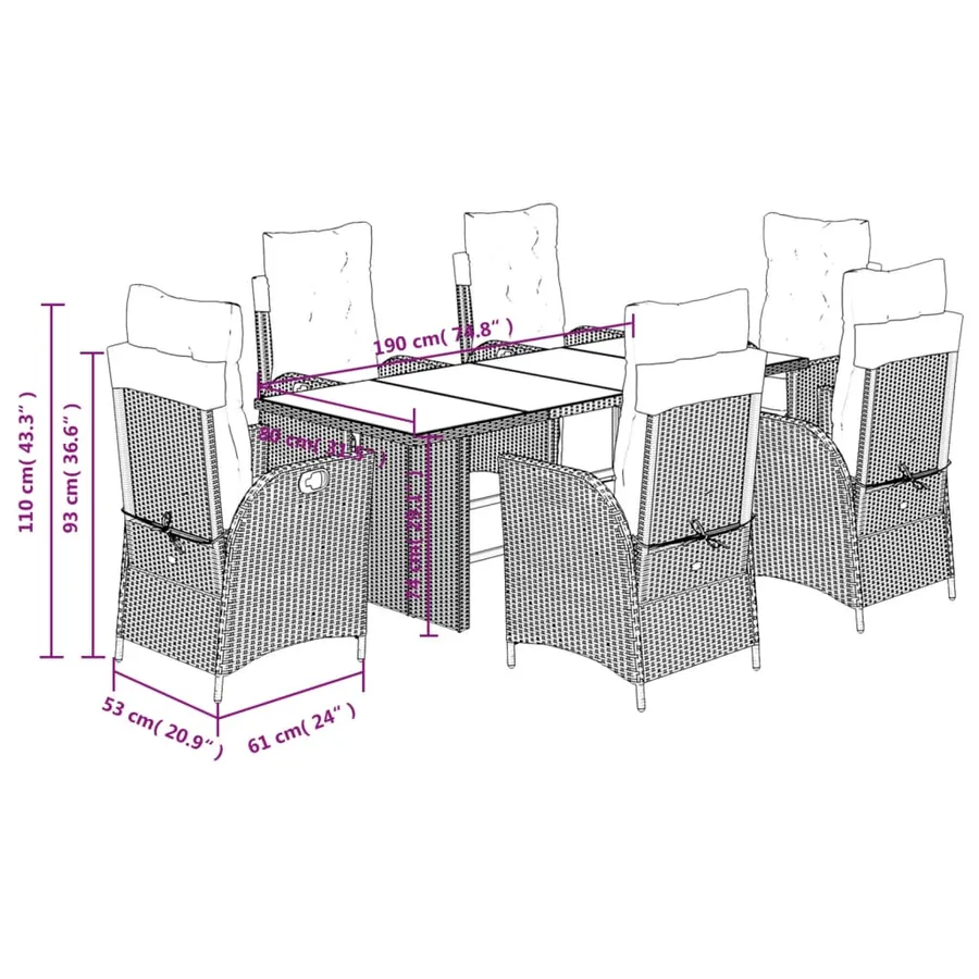 Ensemble à manger de jardin et coussins 7 pcs gris rotin - 9