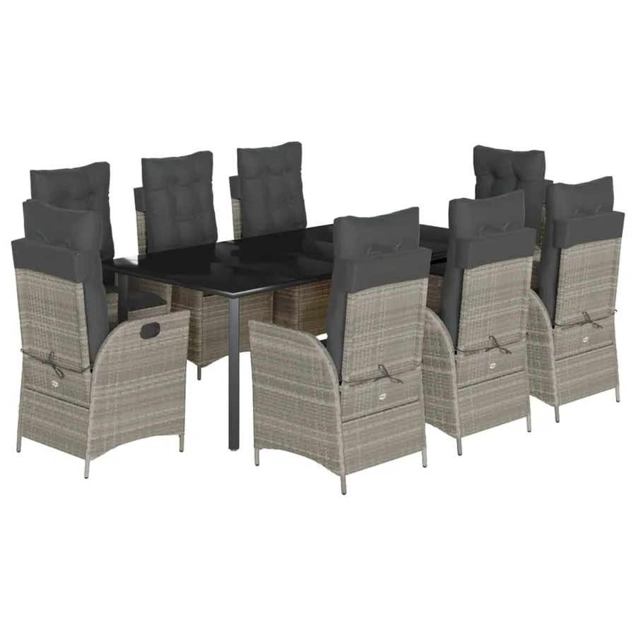 Ensemble à manger de jardin et coussins 9 pcs gris clair rotin - 2