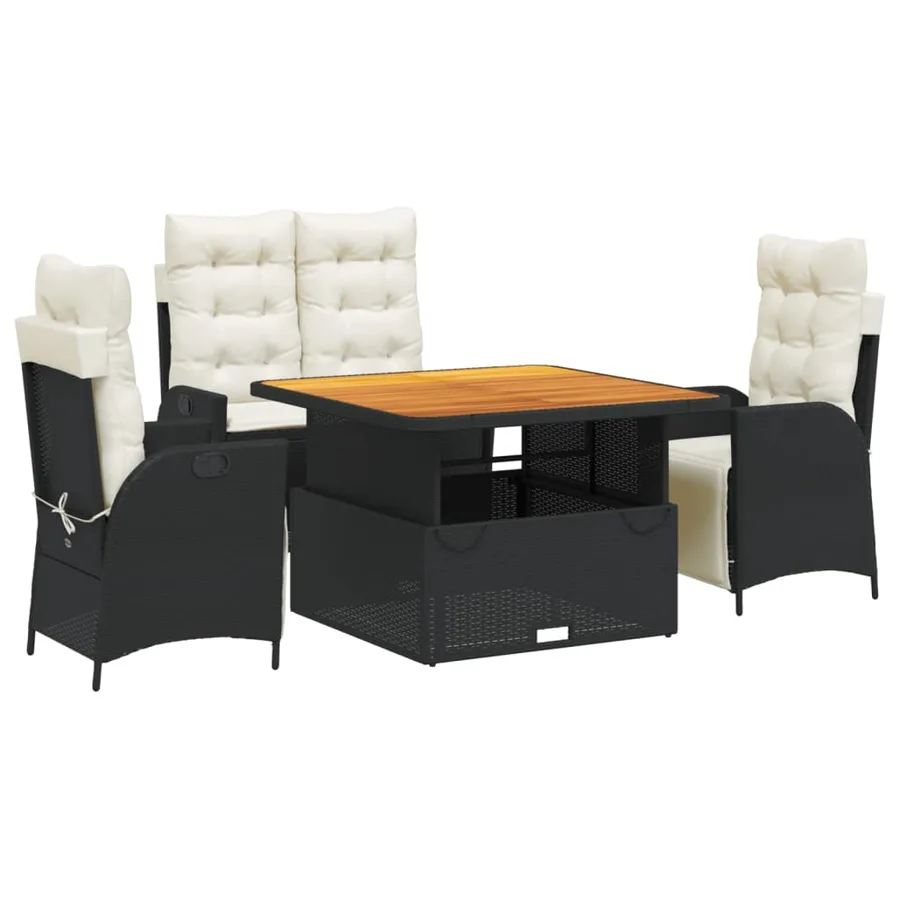 Ensemble à manger de jardin 4 pcs avec coussins noir - 2