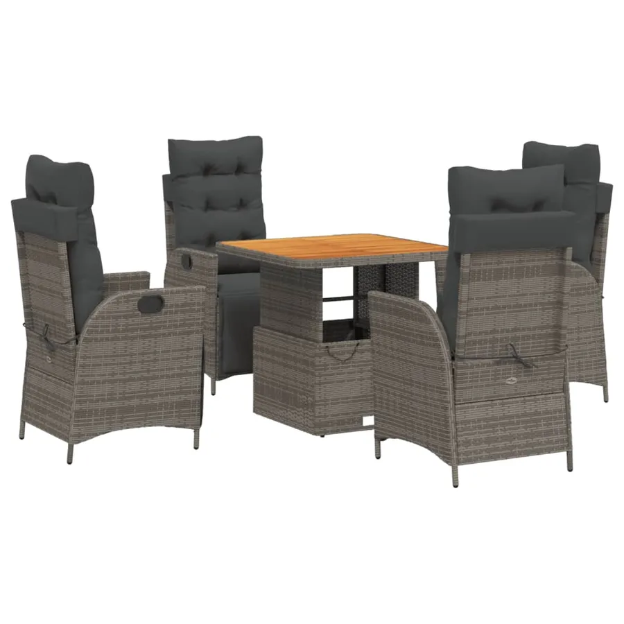 Ensemble à manger de jardin 5 pcs coussins gris résine tressée - 2