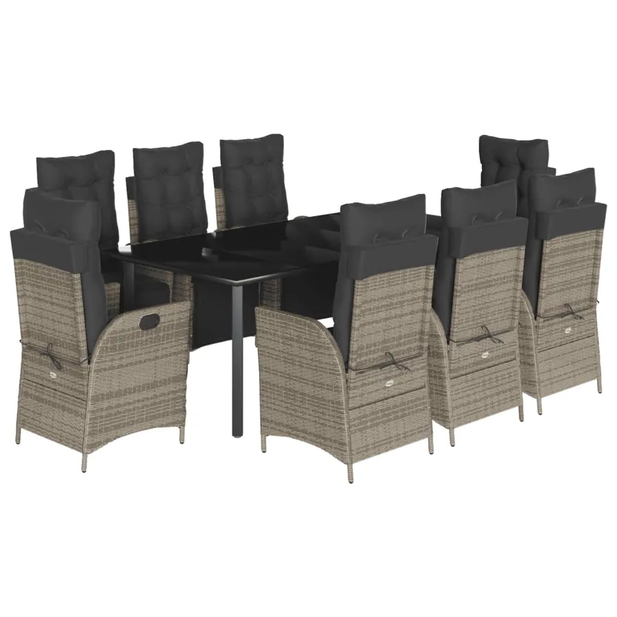 Ensemble à manger de jardin 9 pcs coussins gris résine tressée - 2