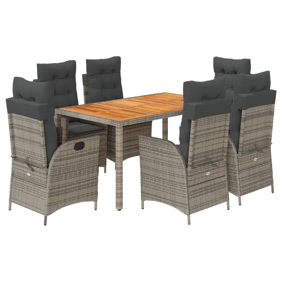 Ensemble à manger de jardin et coussins 7 pcs gris rotin - 2