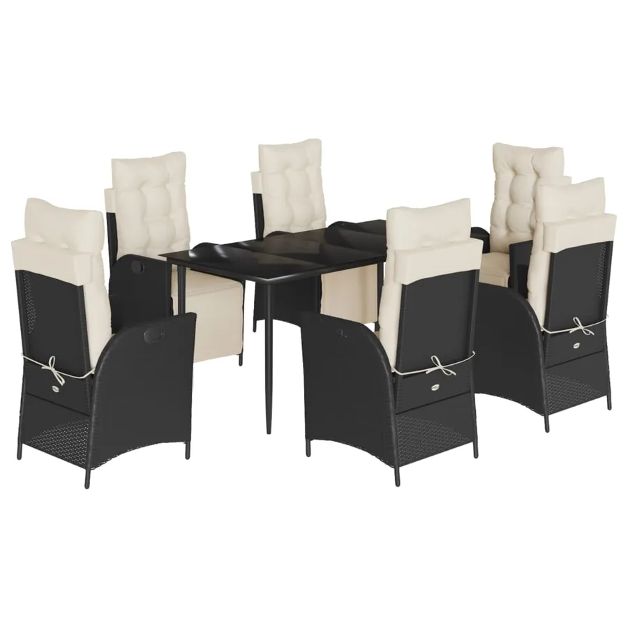 Ensemble à manger de jardin coussins 7pcs Noir Résine tressée - 2
