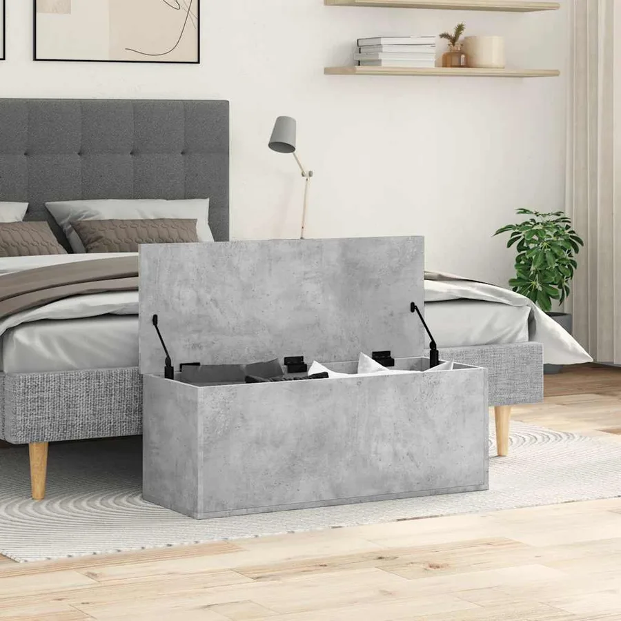 Boîte de rangement gris béton 90x35x35 cm bois d'ingénierie - 3