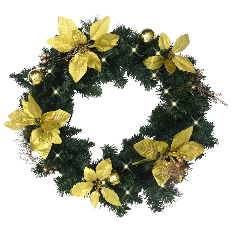 Couronne de Noël avec lumières LED vert 60 cm PVC