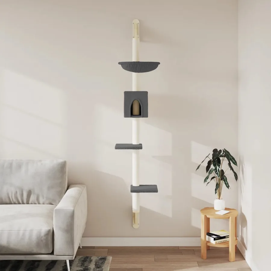 Arbre à chat mural avec griffoir gris foncé 187 cm - 3