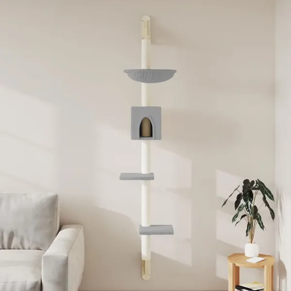 Arbre à chat mural avec griffoir gris clair 187 cm