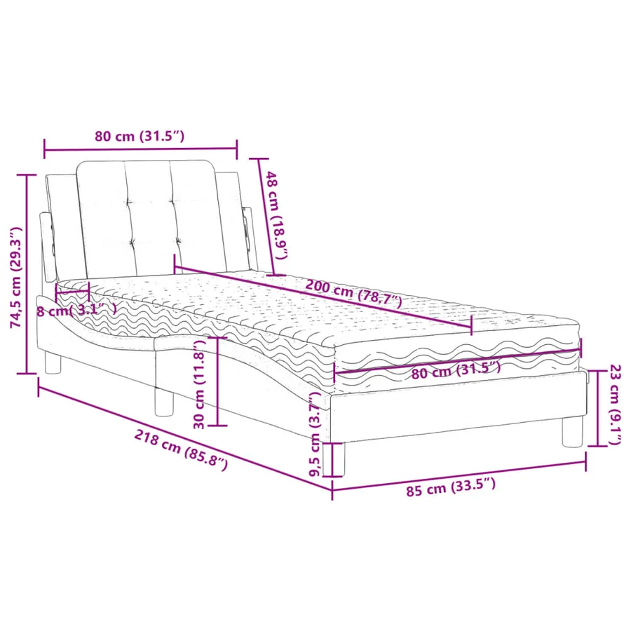 Cadre de lit sans matelas Zadar cappuccino 80x200 cm similicuir - 11