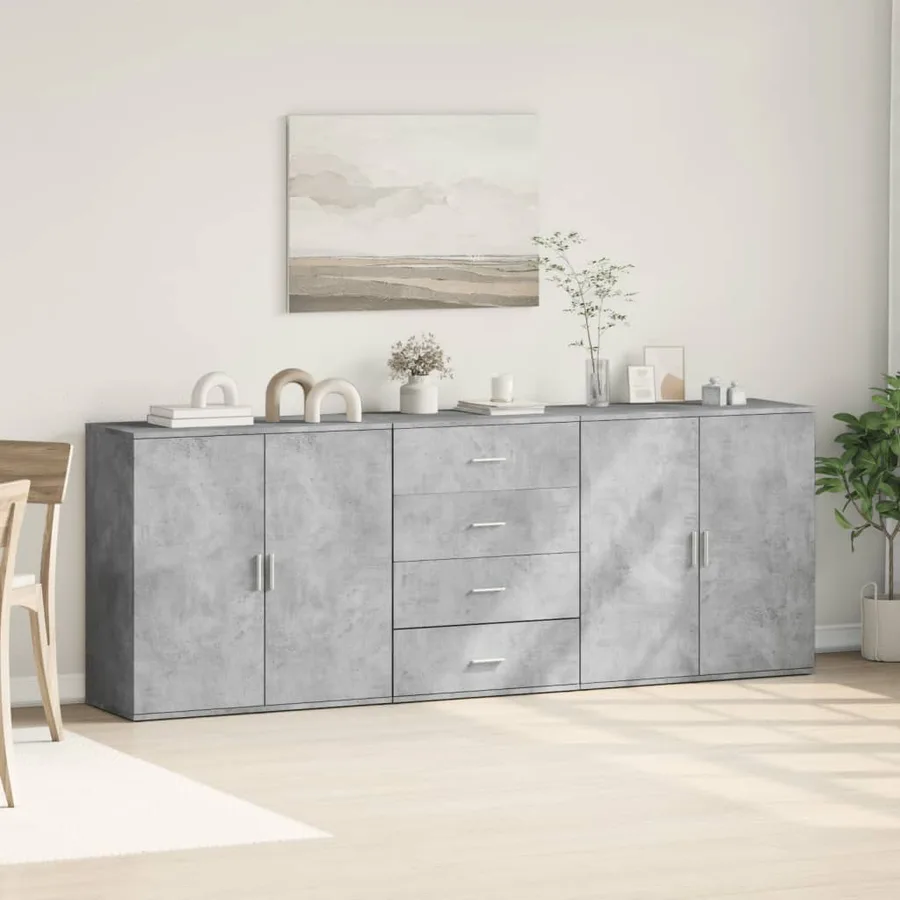 Buffets 3 pcs gris béton bois d'ingénierie - 3