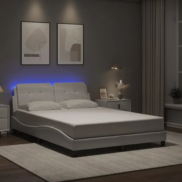 Cadre de lit avec LED sans matelas Zadar blanc 140x200 cm
