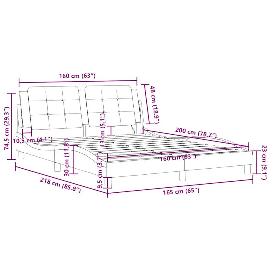 Cadre de lit sans matelas Zadar noir 160x200 cm similicuir - 12