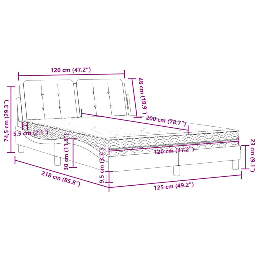 Cadre de lit sans matelas Zadar marron 120x200 cm similicuir - 11