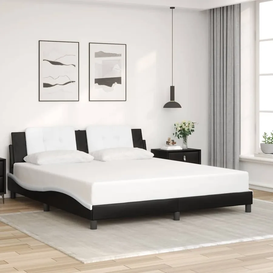 Cadre de lit sans matelas Zadar noir et blanc 180x200 cm similicuir