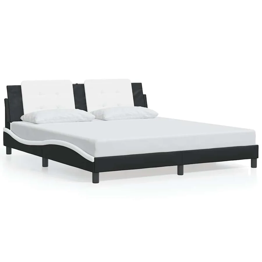 Cadre de lit sans matelas Zadar noir et blanc 180x200 cm similicuir - 2