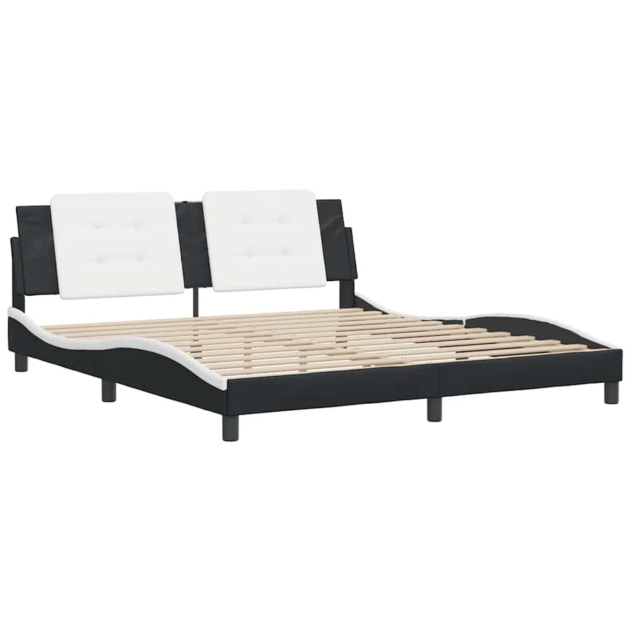 Cadre de lit sans matelas Zadar noir et blanc 180x200 cm similicuir - 3
