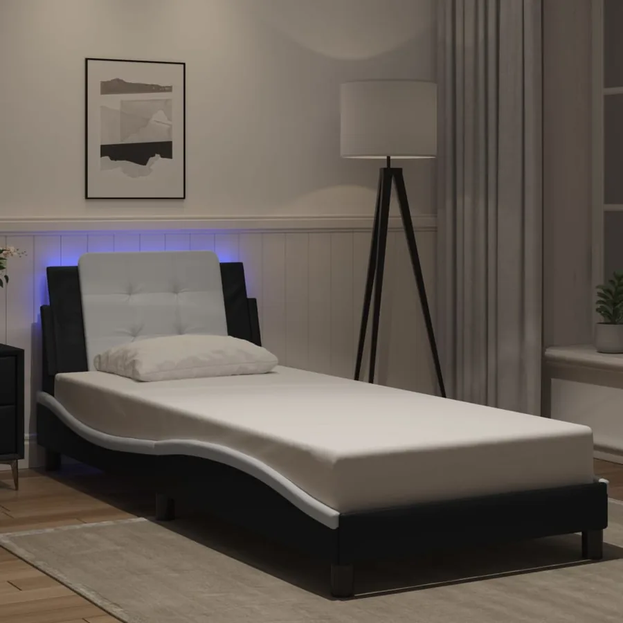Cadre de lit avec LED sans matelas Zadar noir et blanc 100x200 cm