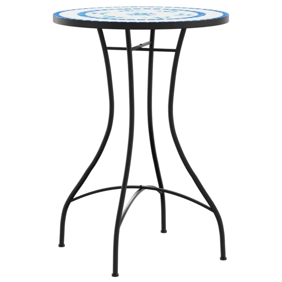 Table de bistro mosaïque bleu et blanc Ø50x70 cm céramique - 4