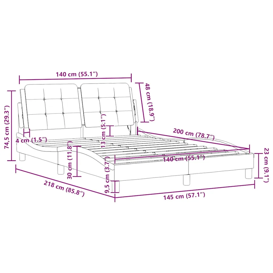 Cadre de lit sans matelas Zadar gris 140x200 cm similicuir - 12