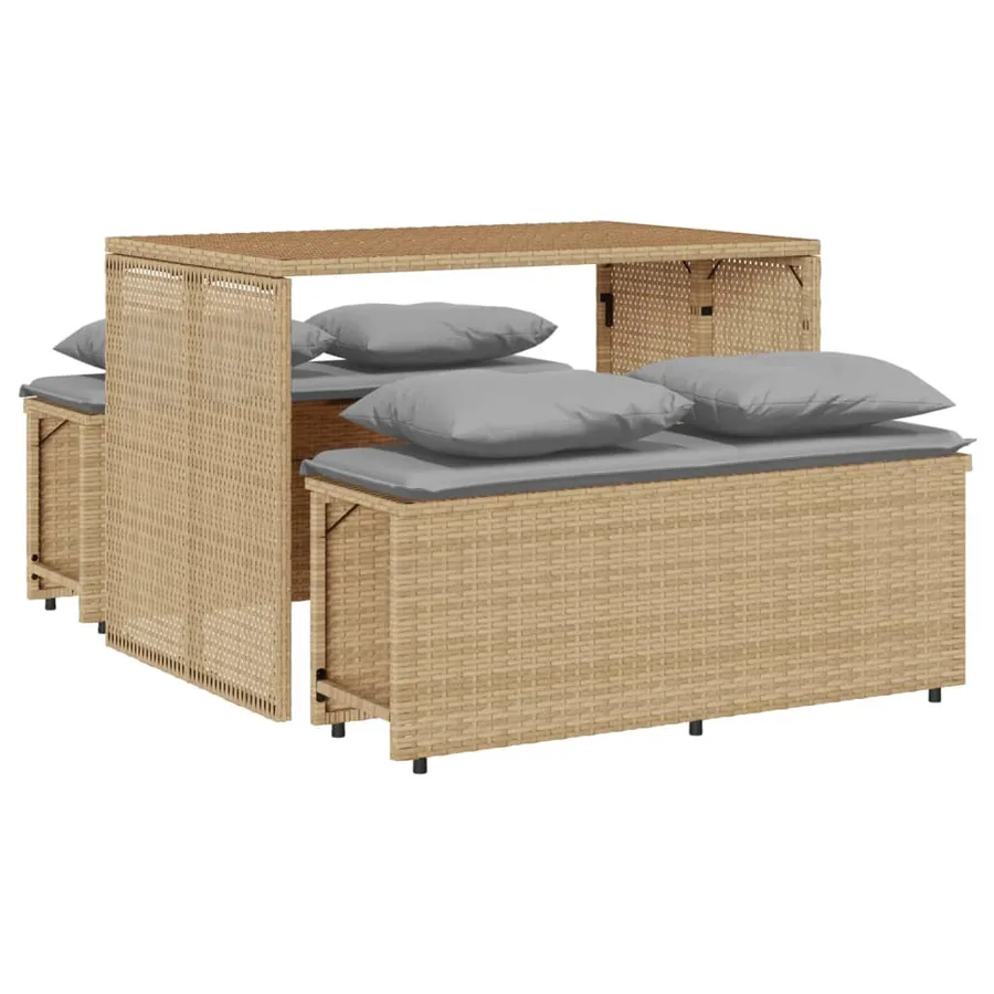 Ensemble à manger de jardin et coussins 3 pcs Beige poly rotin - 2