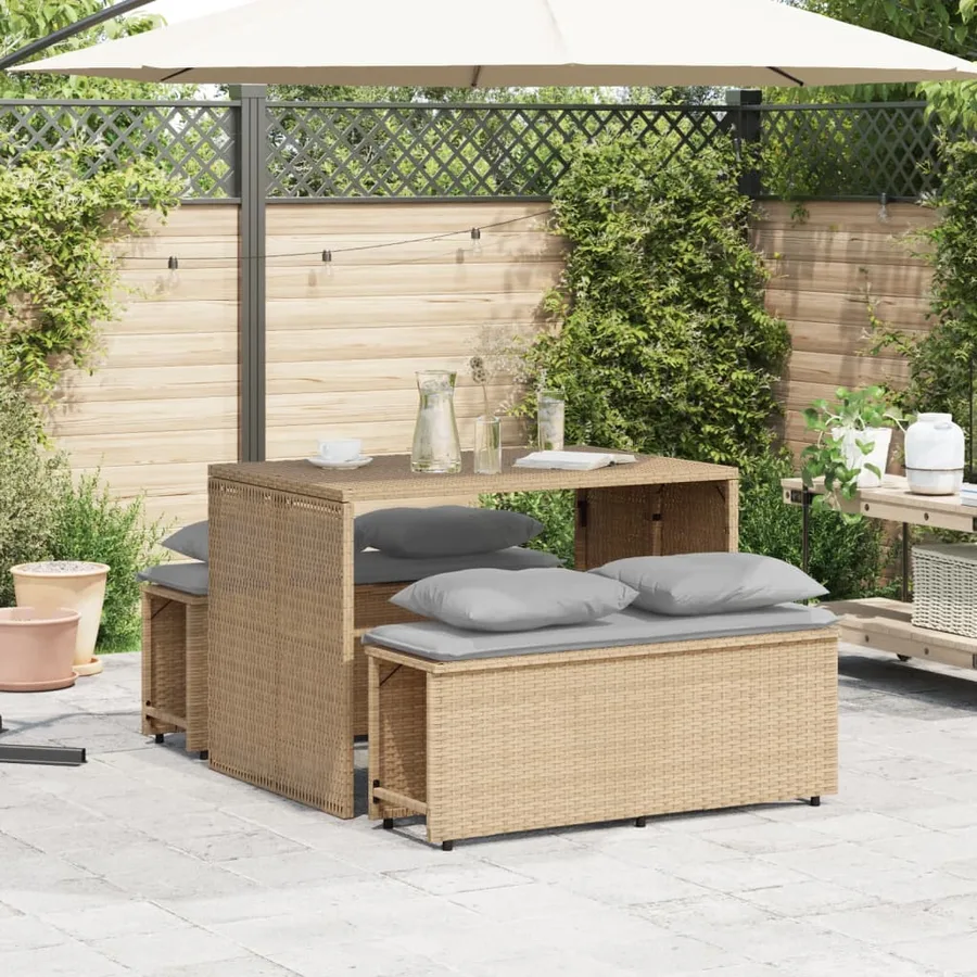 Ensemble à manger de jardin et coussins 3 pcs Beige poly rotin - 3
