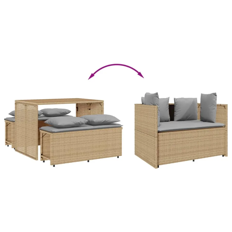 Ensemble à manger de jardin et coussins 3 pcs Beige poly rotin - 6