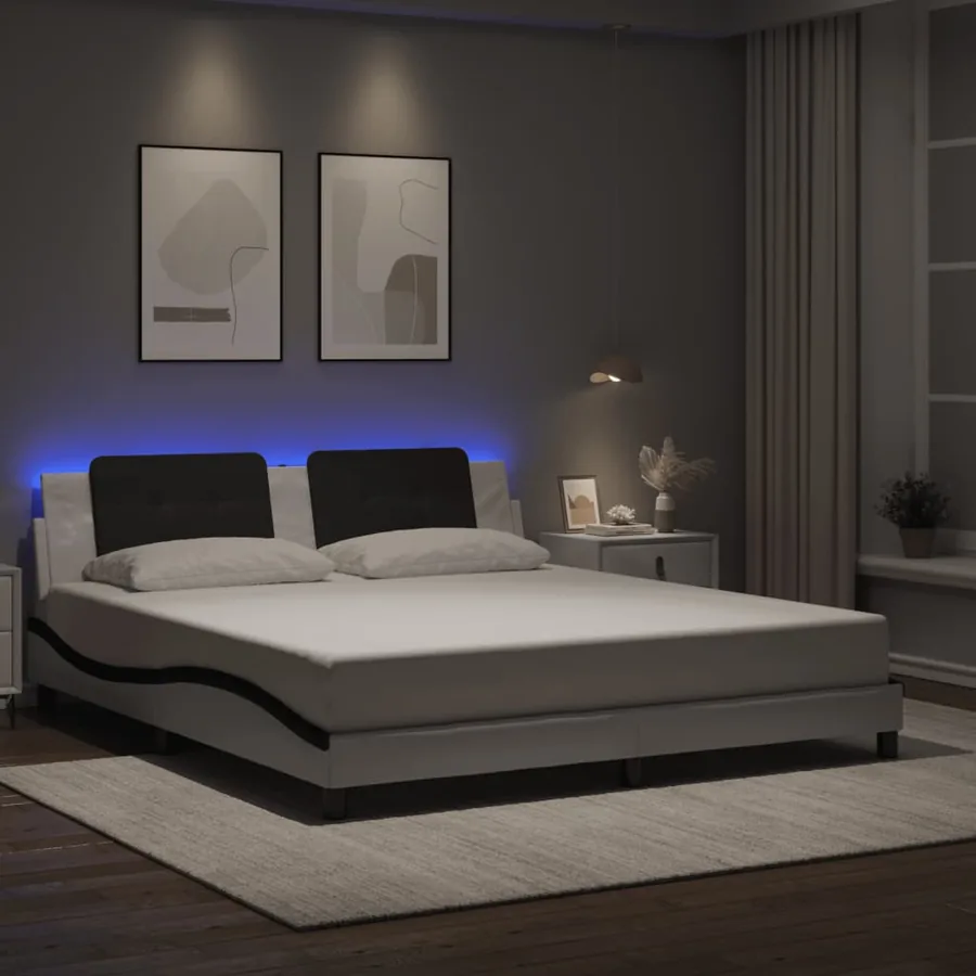 Cadre de lit avec LED sans matelas Zadar blanc et noir 180x200 cm