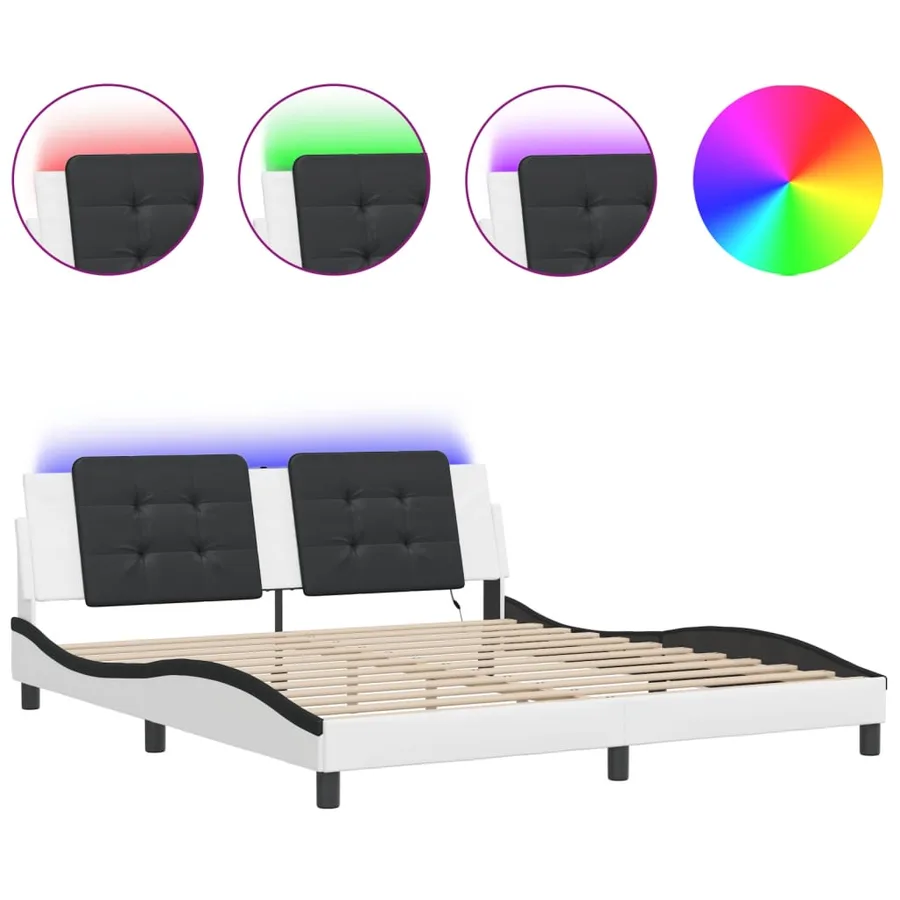 Cadre de lit avec LED sans matelas Zadar blanc et noir 180x200 cm - 2