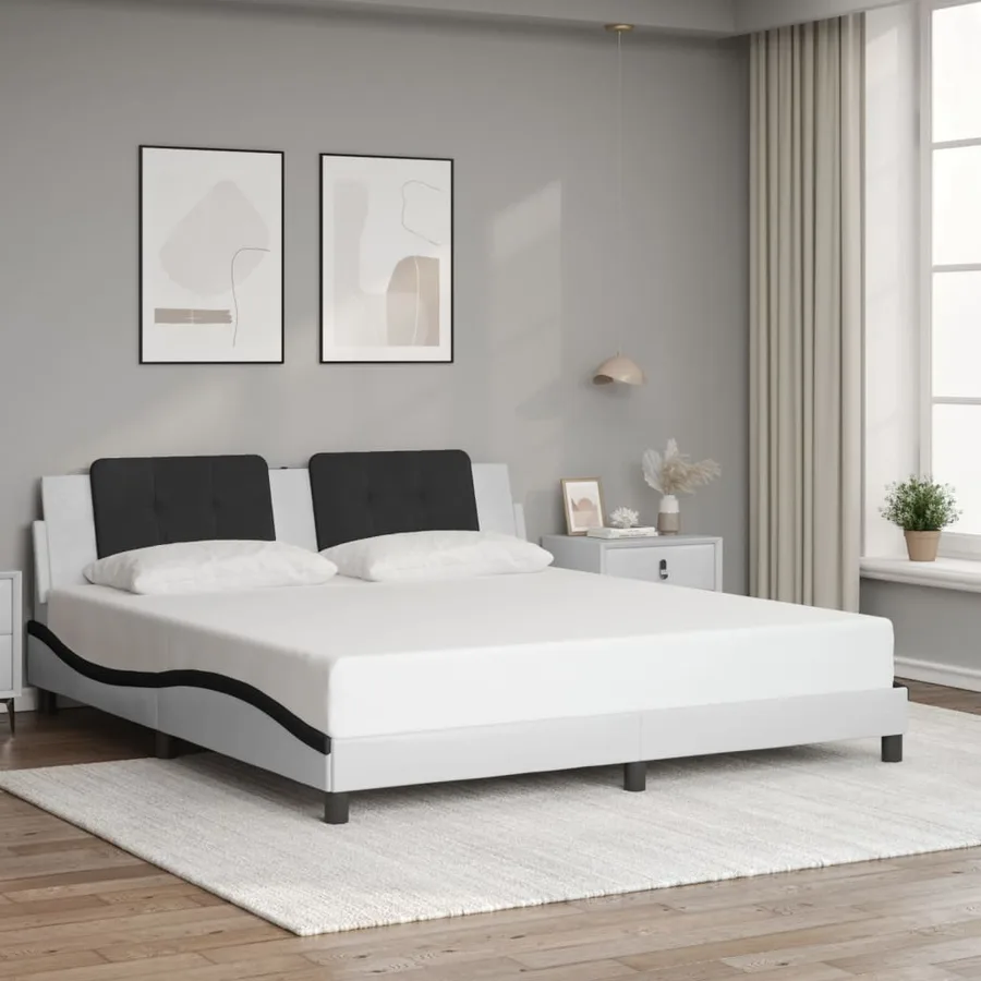 Cadre de lit avec LED sans matelas Zadar blanc et noir 180x200 cm - 4