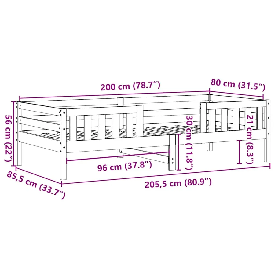 Cadre de lit sans matelas blanc 80x200 cm bois massif de pin - 9