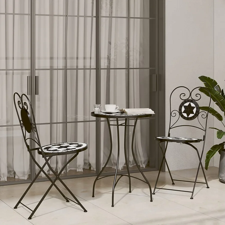 Table de bistro mosaïque noir et blanc Ø50x70 cm céramique - 3