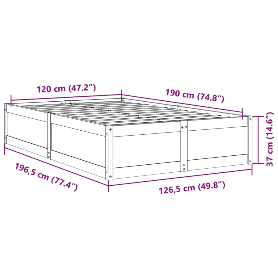 Cadre de lit sans matelas cire marron 120x190cm bois pin massif - 9