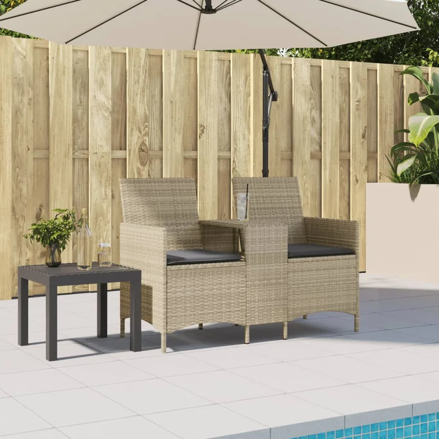 Canapé de jardin 2 places avec table et coussins résine tressée - 3