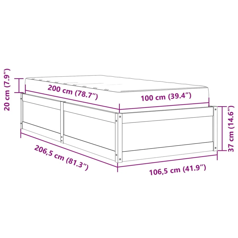 Lit avec matelas cire marron 100x200 cm bois massif de pin - 13